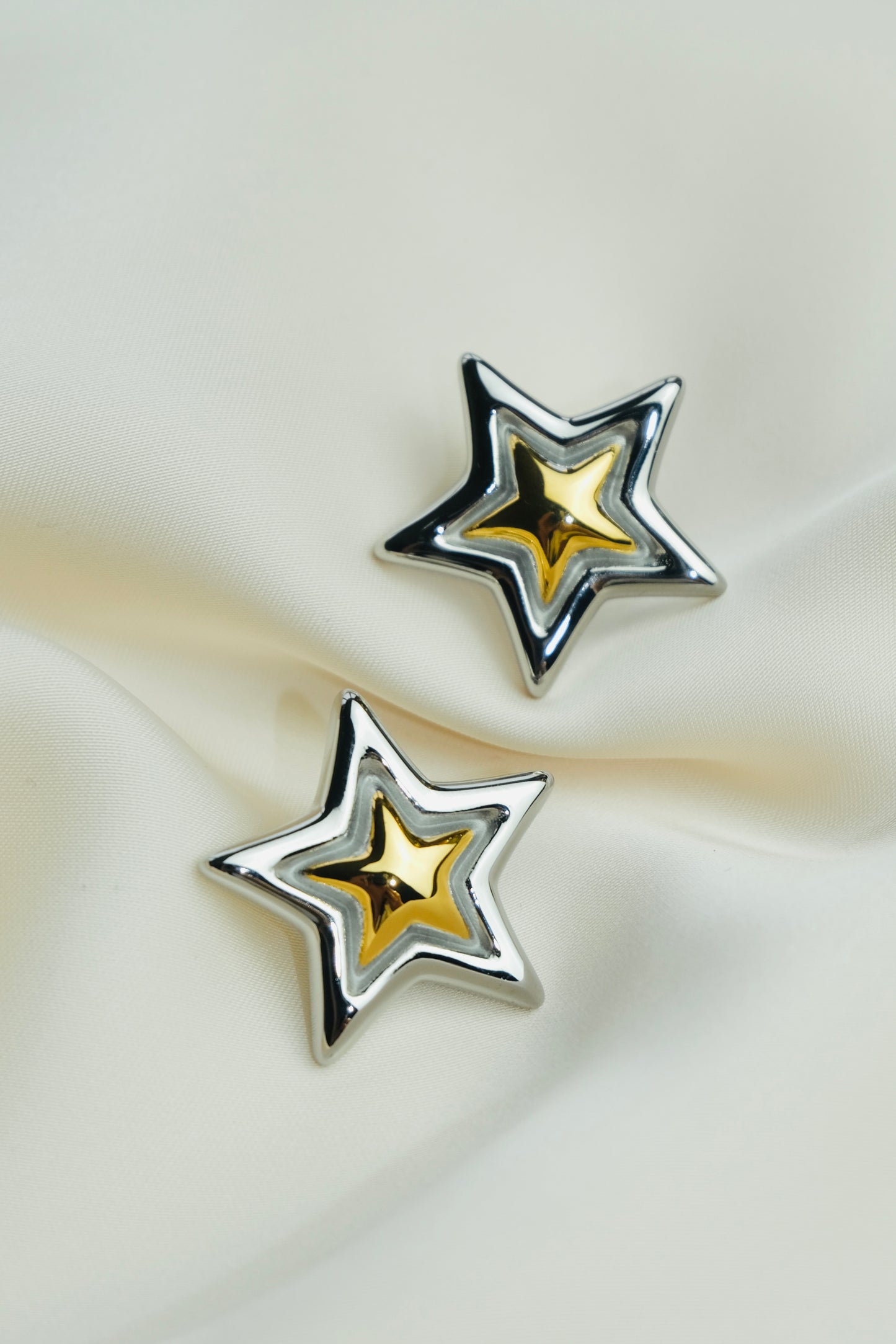 Astra Star Shaped Mixed Metal Stud Earrings