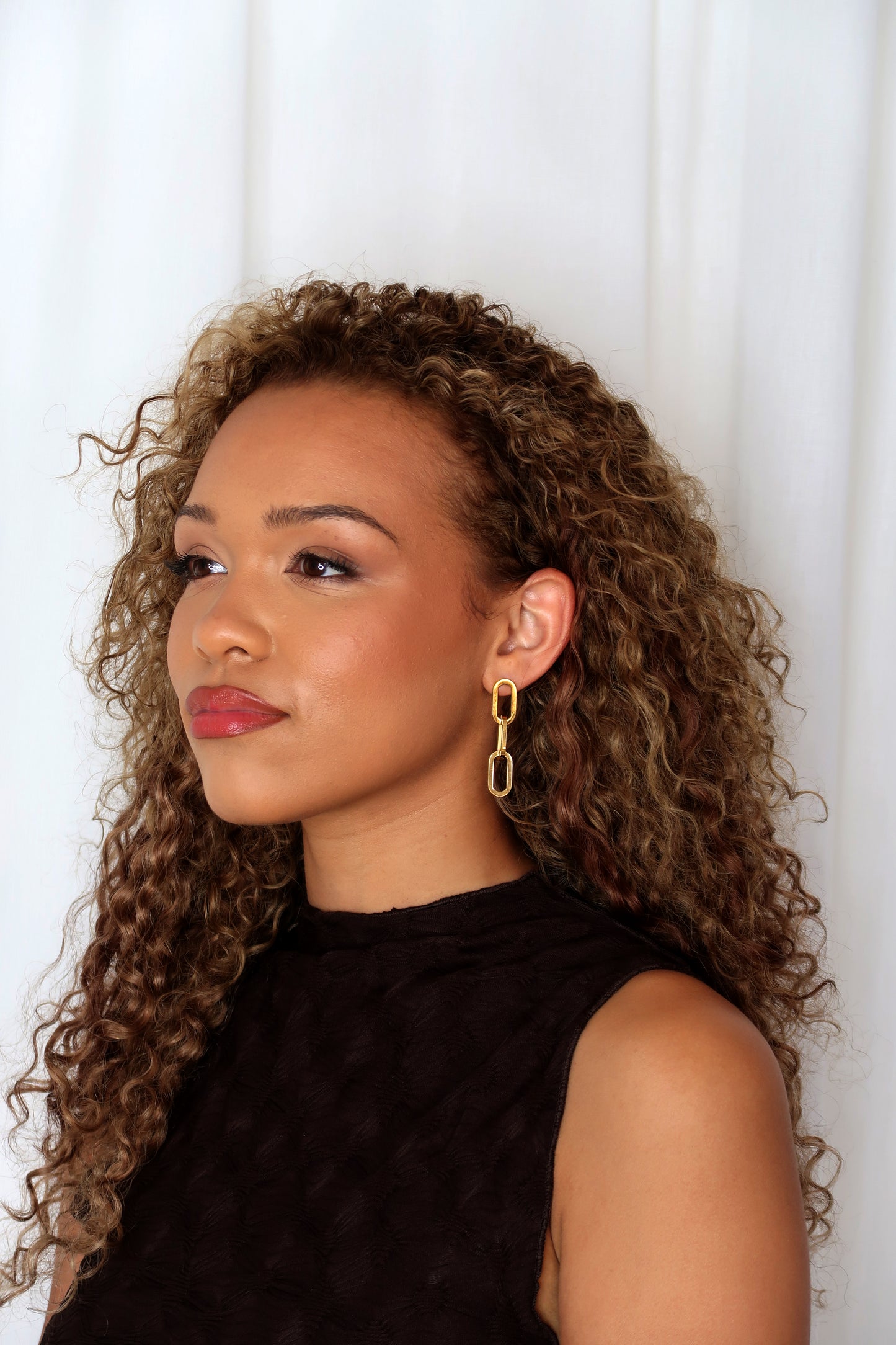Jules Gold Chain Detail Drop Stud Earrings