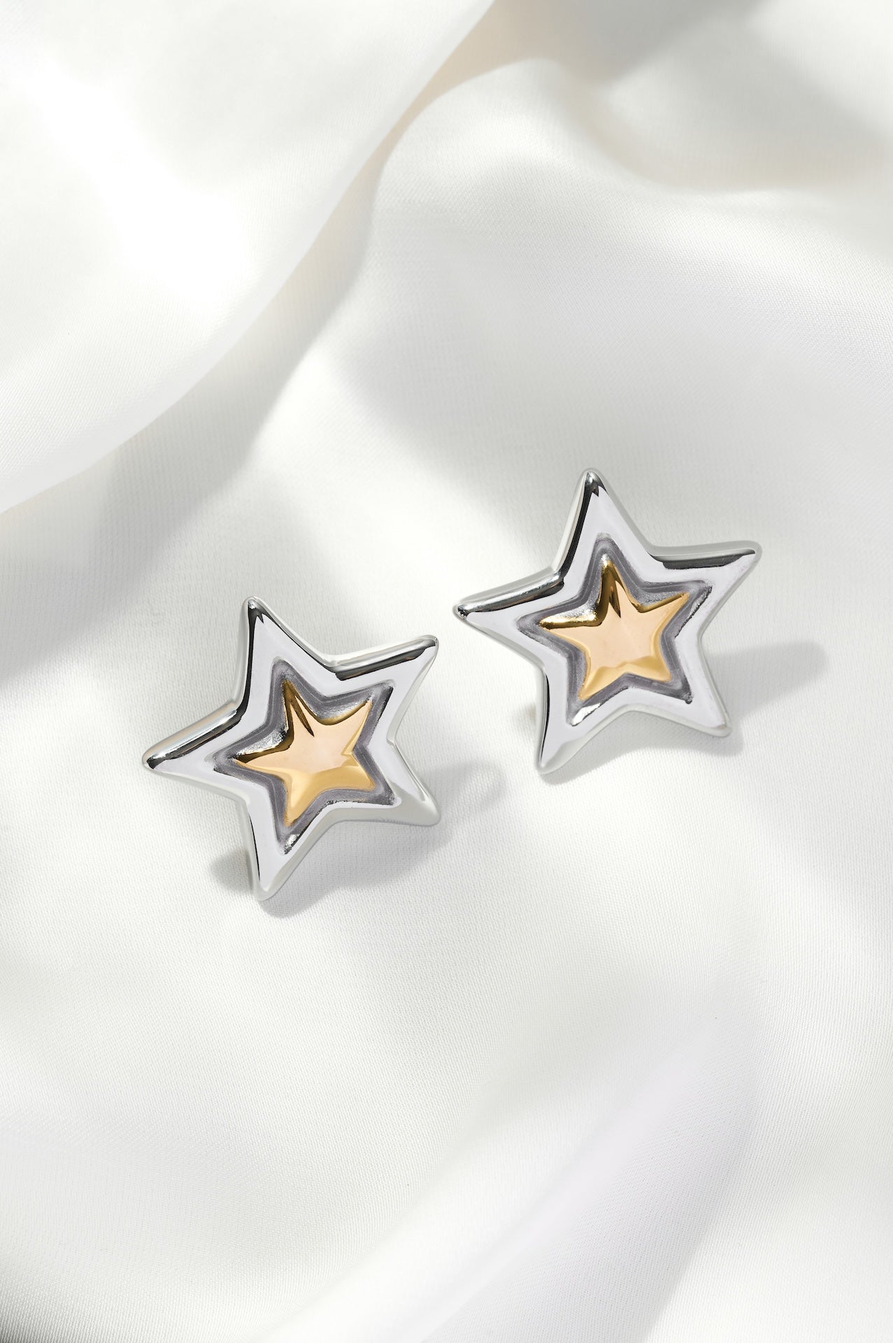 Astra Star Shaped Mixed Metal Stud Earrings
