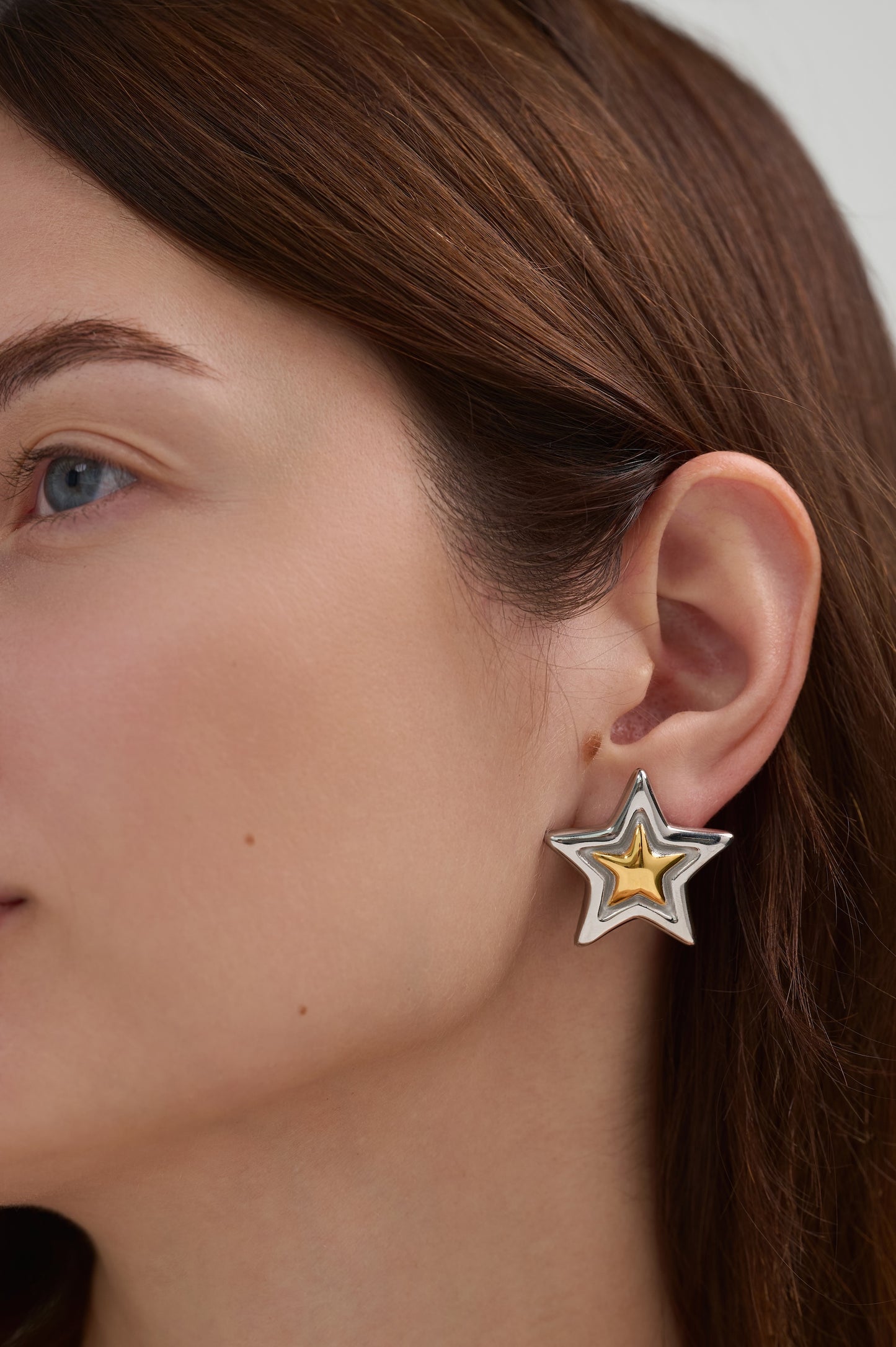 Astra Star Shaped Mixed Metal Stud Earrings