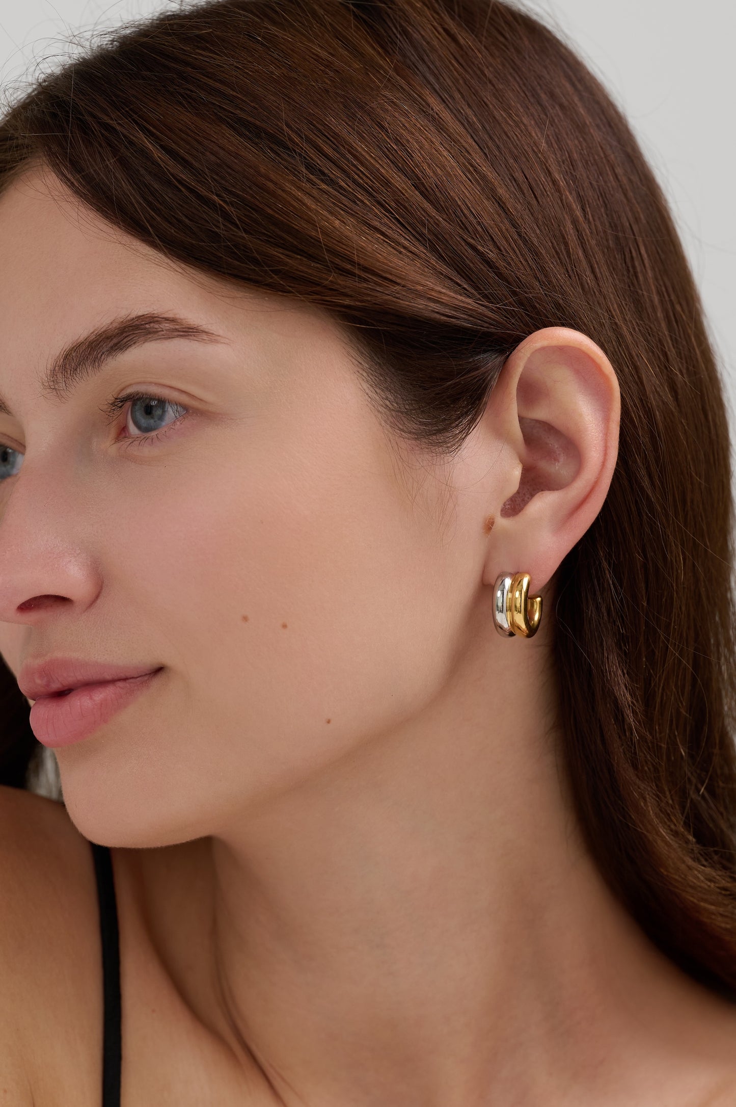 Freya Mixed Metal Hoop Stud Earrings Gold & Silver