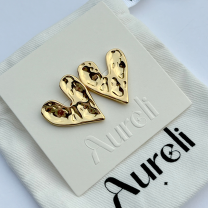 Hammered Heart Shaped Stud Earrings Gold/Silver