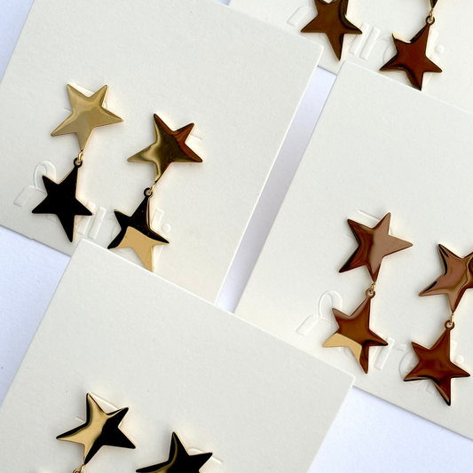 Star Shaped Drop Stud Earrings Gold