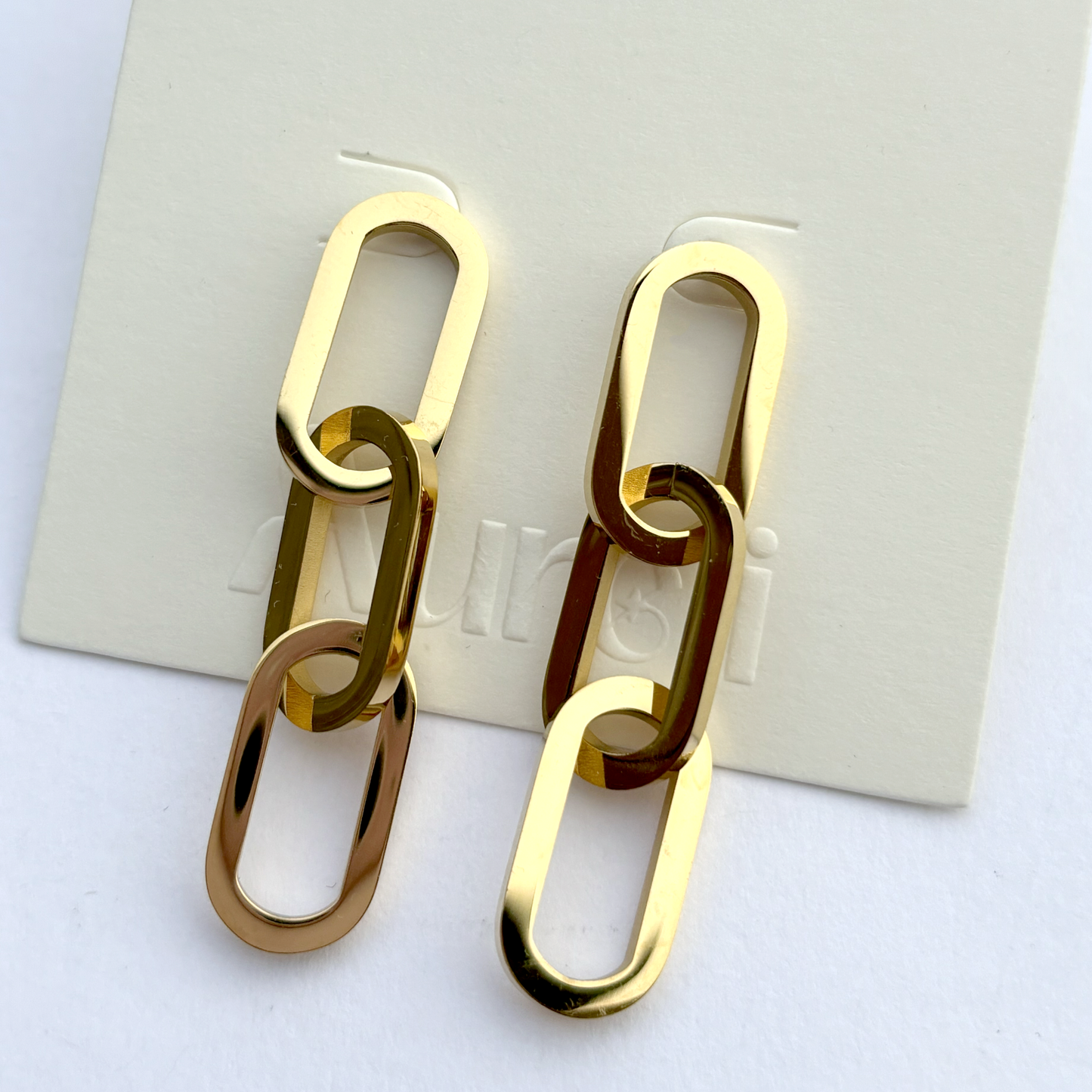 Chain Loop Detail Drop Stud Earrings Gold