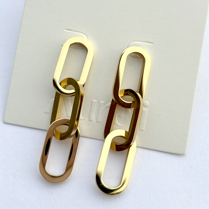 Chain Loop Detail Drop Stud Earrings Gold