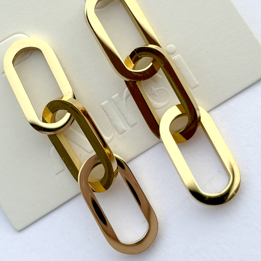 Chain Loop Detail Drop Stud Earrings Gold