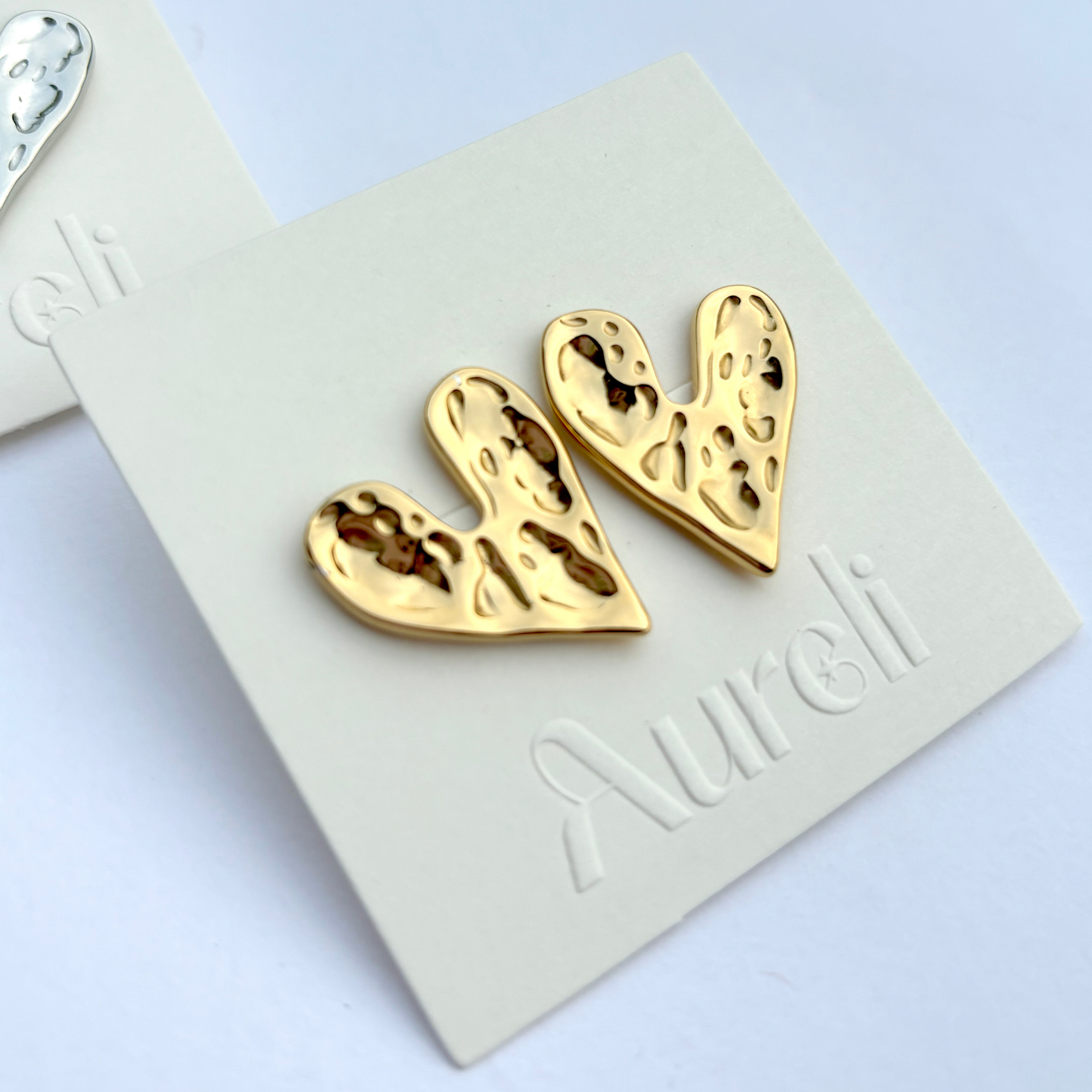 Hammered Heart Shaped Stud Earrings Gold/Silver