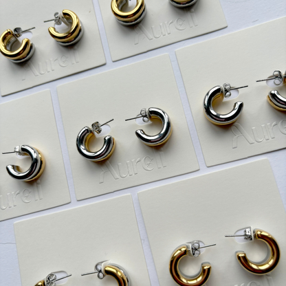 Mixed Metal Hoop Stud Earrings Gold & Silver