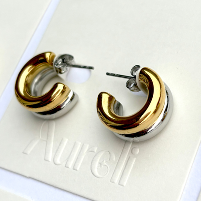 Mixed Metal Hoop Stud Earrings Gold & Silver