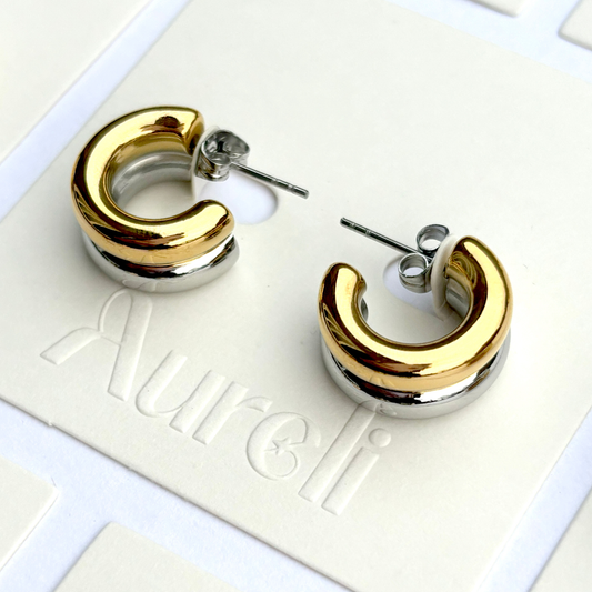 Mixed Metal Hoop Stud Earrings Gold & Silver