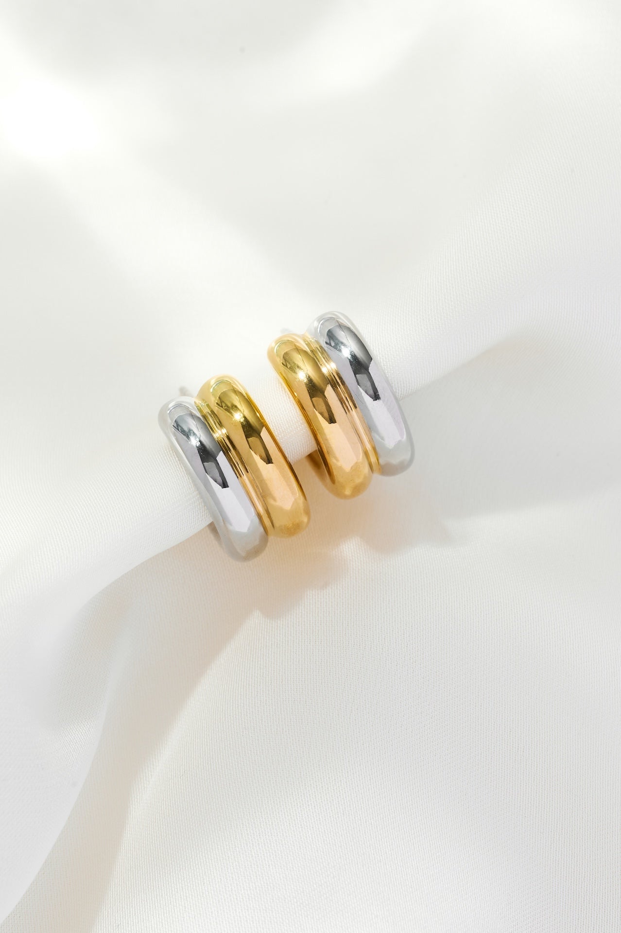 Freya Mixed Metal Hoop Stud Earrings Gold & Silver