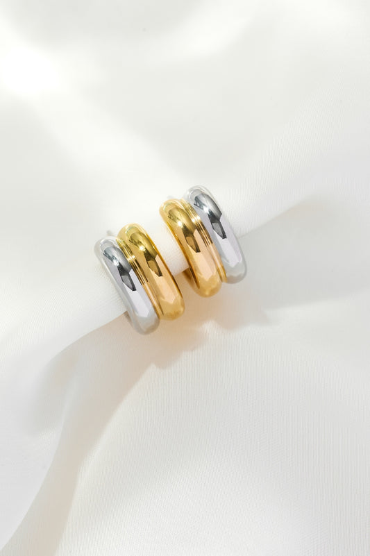 Freya Mixed Metal Hoop Stud Earrings Gold & Silver