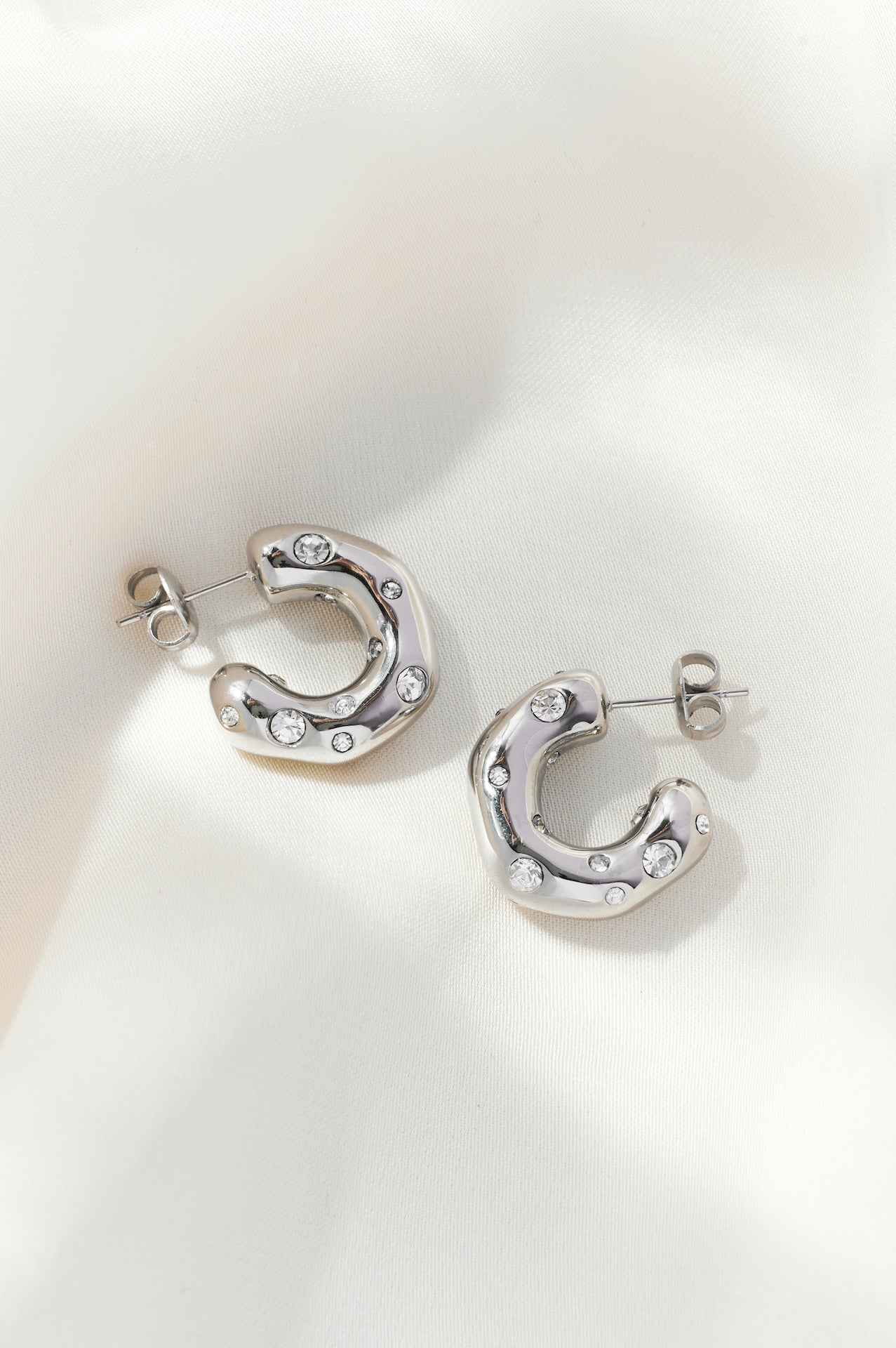 Nola Crystal Embellished Irregular Shaped Hoop Earrings Gold/Silver