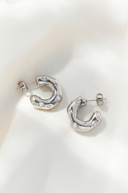 Nola Crystal Embellished Irregular Shaped Hoop Earrings Gold/Silver
