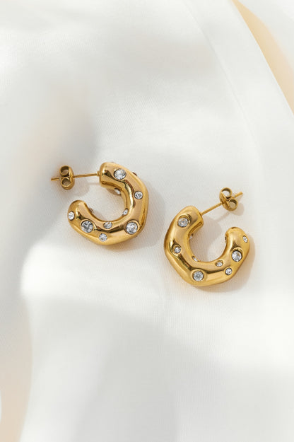 Nola Crystal Embellished Irregular Shaped Hoop Earrings Gold/Silver