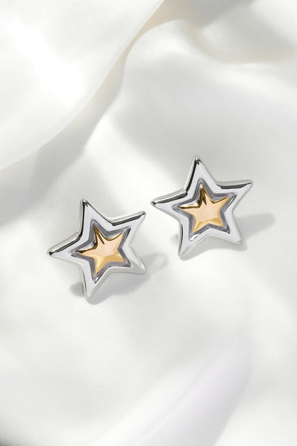 Astra Star Shaped Mixed Metal Stud Earrings