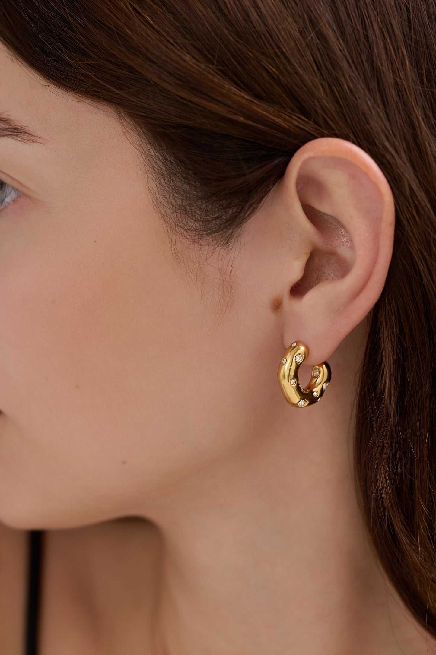 Nola Crystal Embellished Irregular Shaped Hoop Earrings Gold/Silver